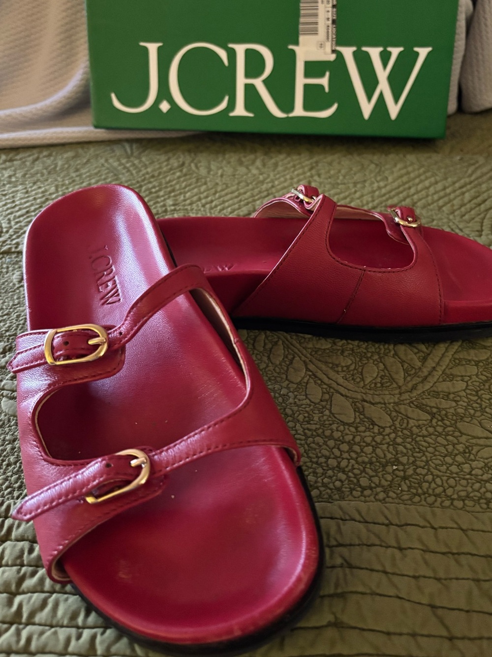 J. Crew Pink Leather Double-Buckle Slide Sandals